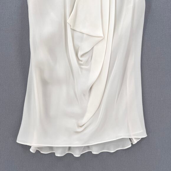 OSCAR DE LA RENTA Sleeveless Silk Top Womens 2 Cream Draped Ruffle Detail Blouse - Picture 5 of 16